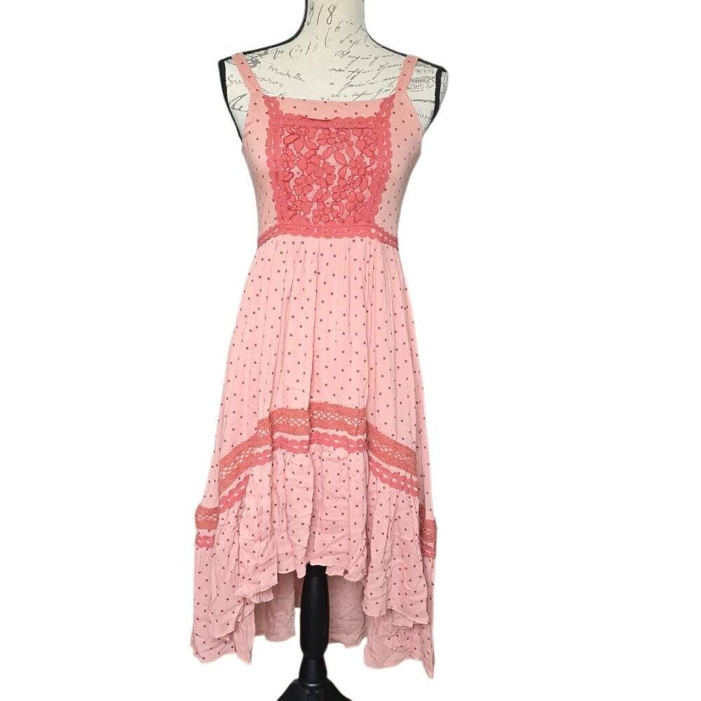 Joyfolie Mia Joy Girl's Size 12 Pink Polka Dot Celia Boho Hi Lo Dress